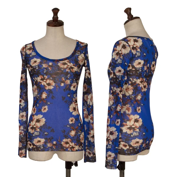 Jean Paul GAULTIER SOLEIL Floral Printed Mesh T Shirt Blue,Pink M K-164236_001