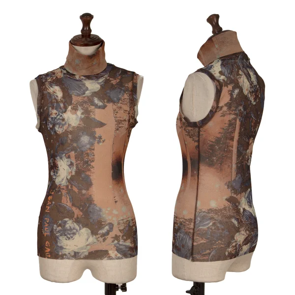 Jean Paul GAULTIER FEMME Floral Printed Mesh Sleeveless Top Brown 40 K-164240_001