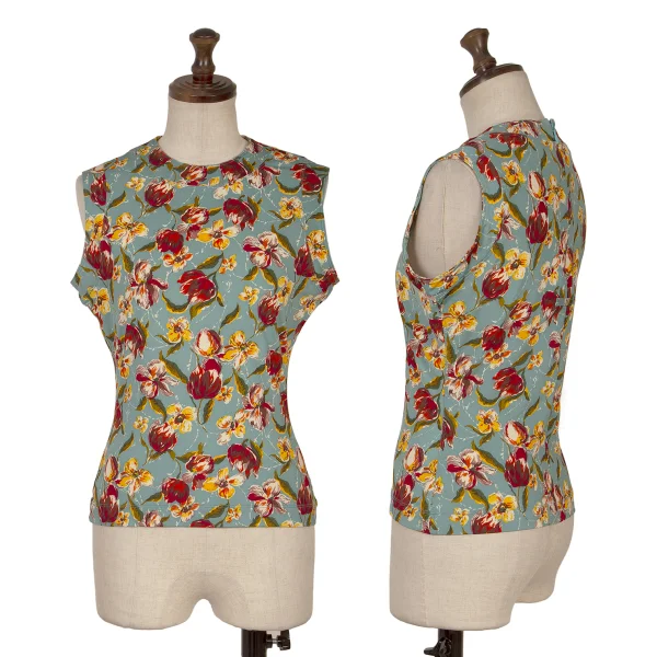 ジャンポールゴルチエ ファムJean Paul GAULTIER FEMME フローラルプリントストレッチノースリーブ 水色マルチ40 K-164241_001