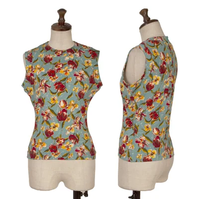 ジャンポールゴルチエ ファムJean Paul GAULTIER FEMME フローラルプリントストレッチノースリーブ 水色マルチ