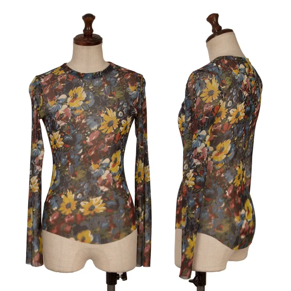 Jean Paul GAULTIER FEMME Floral Printed Mesh T Shirt Multi-Color 40 K-164245_001