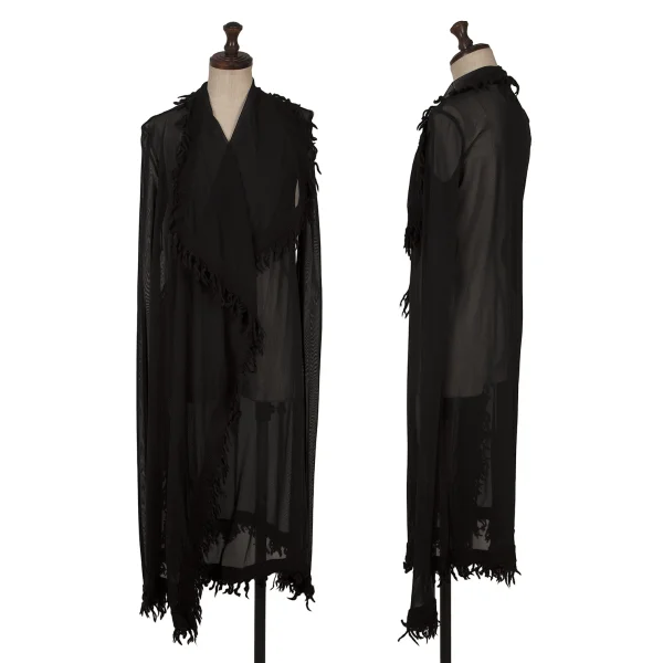 Jean Paul GAULTIER FEMME Fringe Taping Mesh Long Cardigan Black 40 K-164253_001