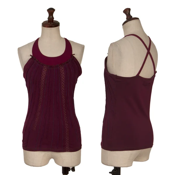 Jean Paul GAULTIER Stripe Stitch Halter Neck Top Bordeaux 40 K-164255_001