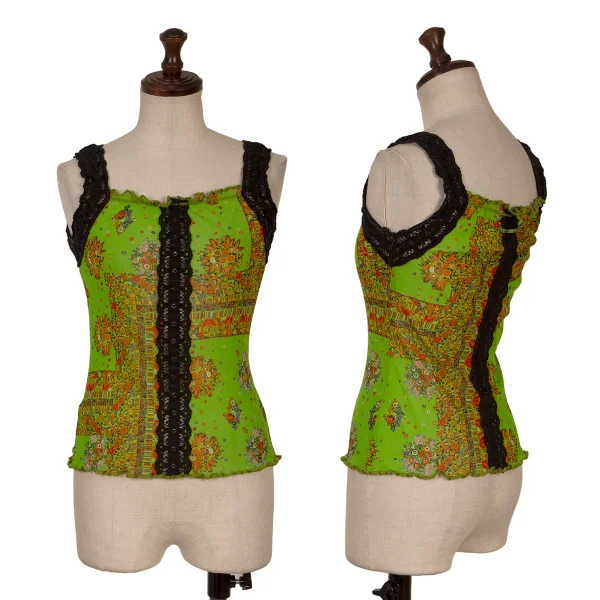 Jean Paul GAULTIER Lece Switching Floral Mesh Tank Top Light Green 40 K-164257_001