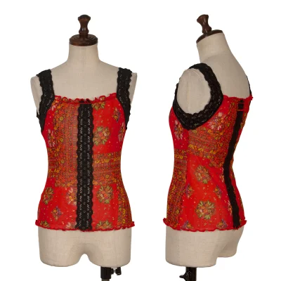 Jean Paul GAULTIER Lece Switching Floral Mesh Tank Top