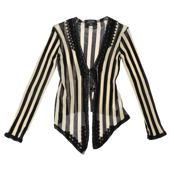 Jean Paul GAULTIER MAILLE Lace Patch Stripe Mesh Cardigan K-164259_002
