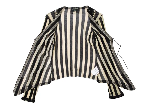 Jean Paul GAULTIER MAILLE Lace Patch Stripe Mesh Cardigan K-164259_010