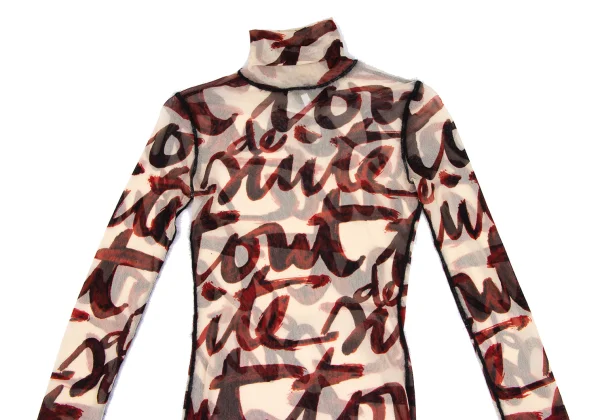 Jean Paul GAULTIER MAILLE FEMME Lettering Printed Turtleneck Mesh Top K-164261_003