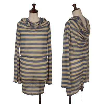 Unbranded Striped Drape Neck Mesh Long Top