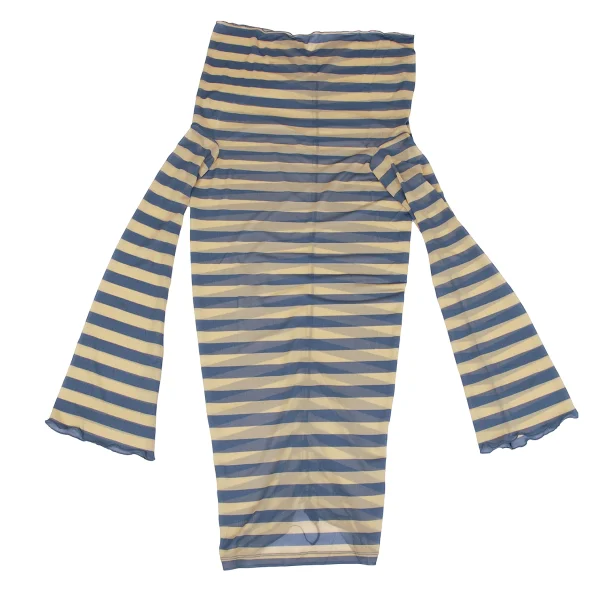 Unbranded Striped Drape Neck Mesh Long Top K-164263_002