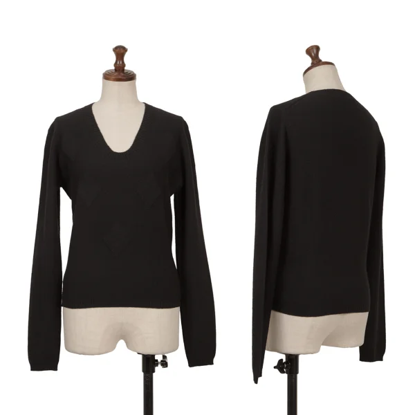 MARGARET HOWELL Cashmere Blended Jacquard Wool Knit Sweater Black S-M K-164273_001