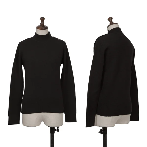 MARGARET HOWELL Shoulder Button Wool Knit Sweater Black 2 K-164277_001