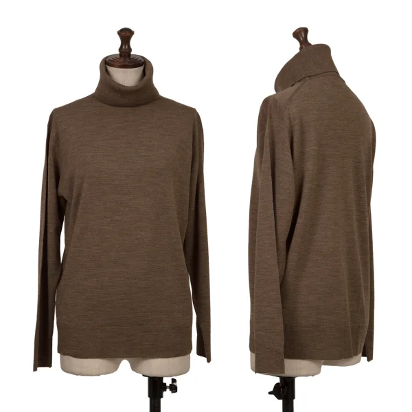 マーガレットハウエルMARGARET HOWELL 杢ウールタートルネックニット ブラウンM位