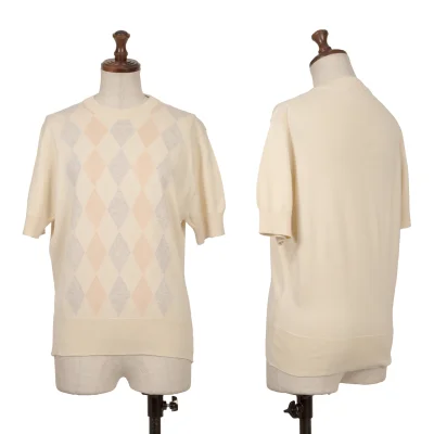 MARGARET HOWELL Argyle Short Sleeves Cotton Knit Top