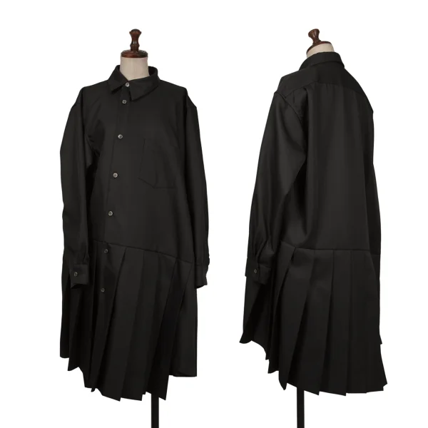 コムコム コムデギャルソンCOMME des GARCONS ポリアシンメトリープリーツ切替シャツワンピース 黒M