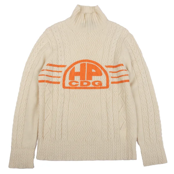 COMME des GARCONS HOMME PLUS Line Logo Printed Cable Knit Sweater Ivory M K-164311_001