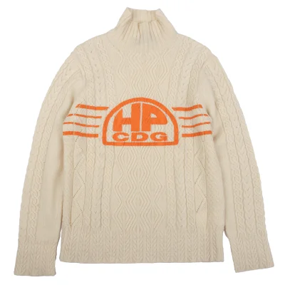 COMME des GARCONS HOMME PLUS Line Logo Printed Cable Knit Sweater