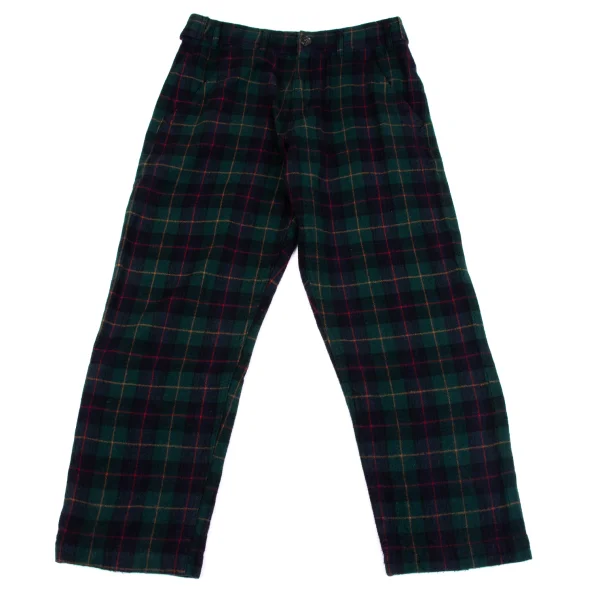 COMME des GARCONS HOMME PLUS Wool Nylon Checked Pants Navy,Dark Green XS K-164312_001
