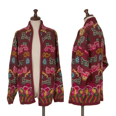 KENZO Jacquard Piping Buttonless Knit Cardigan