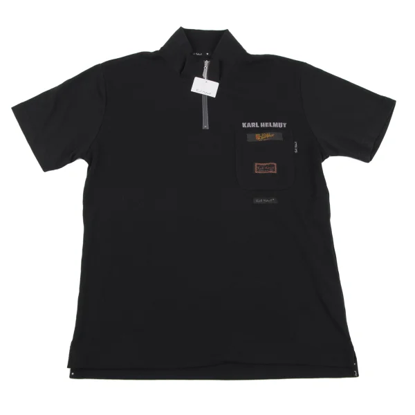 Karl Helmut Logo Embroidery Patch Pique Half Zip T-shirt Black M K-164345_001