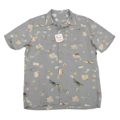 Papas Postage Stamp Printed Open Collar Short Sleeve Shirt