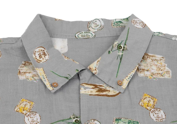 Papas Postage Stamp Printed Open Collar Short Sleeve Shirt K-164352_004
