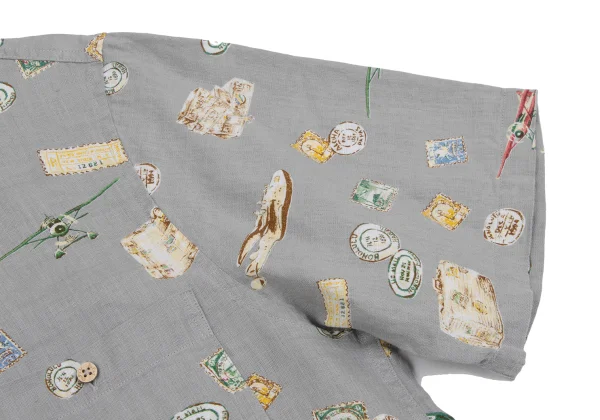 Papas Postage Stamp Printed Open Collar Short Sleeve Shirt K-164352_005