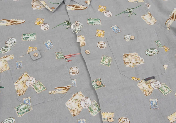 Papas Postage Stamp Printed Open Collar Short Sleeve Shirt K-164352_007