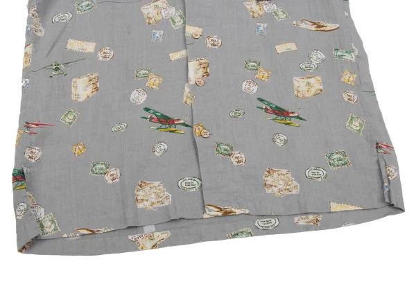 Papas Postage Stamp Printed Open Collar Short Sleeve Shirt K-164352_009