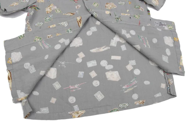 Papas Postage Stamp Printed Open Collar Short Sleeve Shirt K-164352_010