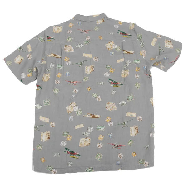 Papas Postage Stamp Printed Open Collar Short Sleeve Shirt K-164352_011