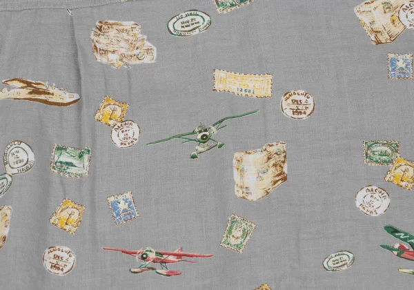 Papas Postage Stamp Printed Open Collar Short Sleeve Shirt K-164352_012