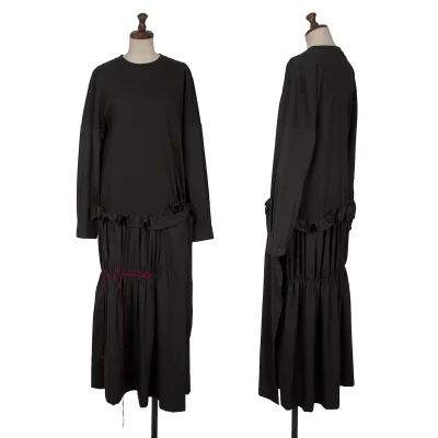 Yohji Yamamoto FEMME Hem Logo Embroidery Gather Dress