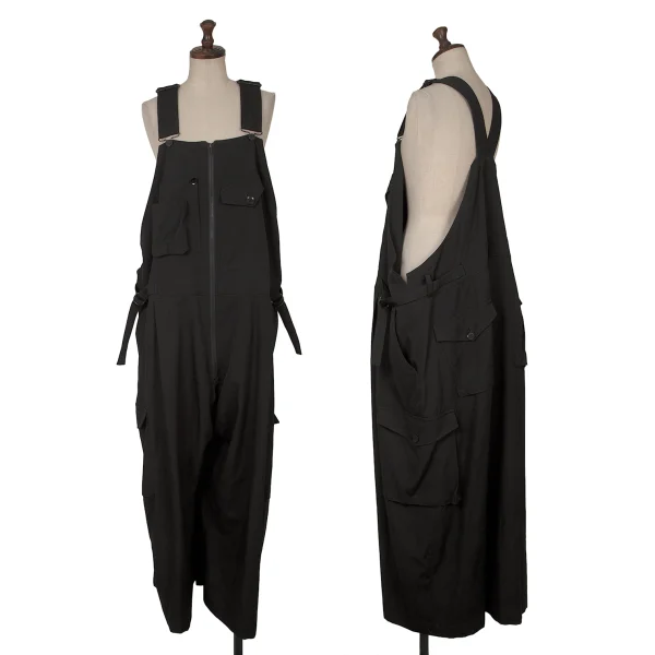 ヨウジヤマモト ファムYohji Yamamoto FEMME ウールギャバフロントジップオーバーオール 黒1