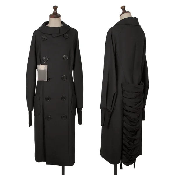 ヨウジヤマモト ファムYohji Yamamoto FEMME バックシルクギャザー装飾ビッグボタンコート 黒2