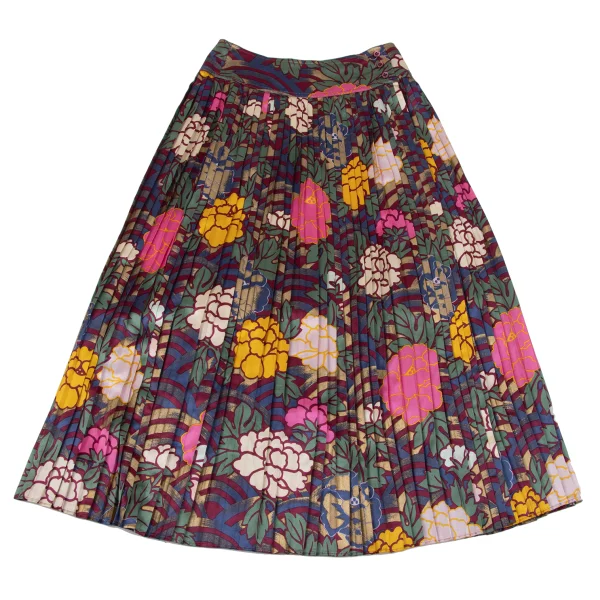 KENZO Rayon Silk Floral Print Accordion Pleated Skirt K-164386_002