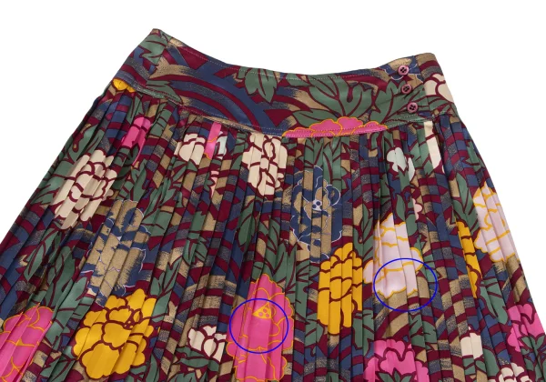 KENZO Rayon Silk Floral Print Accordion Pleated Skirt K-164386_003