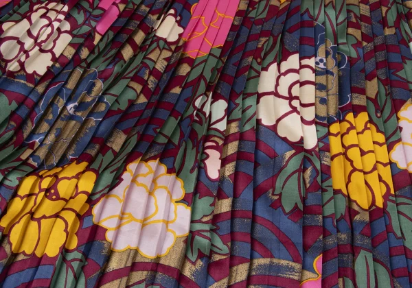 KENZO Rayon Silk Floral Print Accordion Pleated Skirt K-164386_015