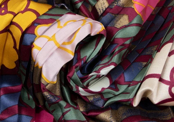 KENZO Rayon Silk Floral Print Accordion Pleated Skirt K-164386_016