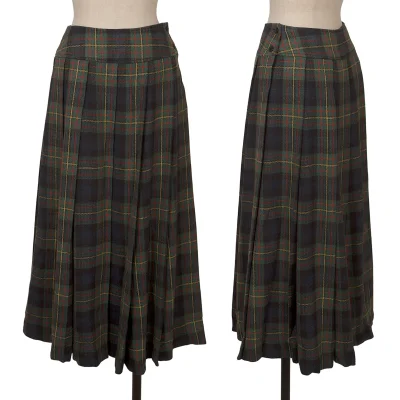 KENZO Wool Silk Pleated Check Skirt