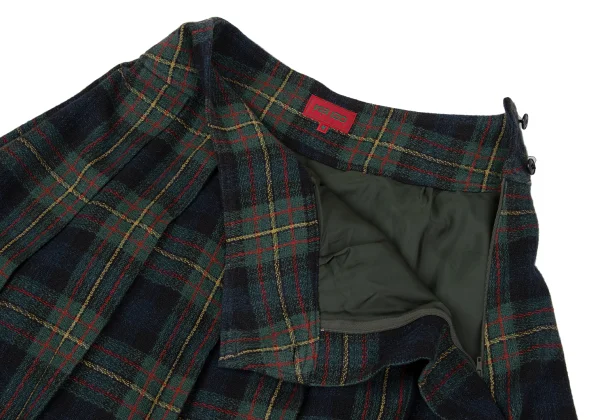 KENZO Wool Silk Pleated Check Skirt K-164387_005