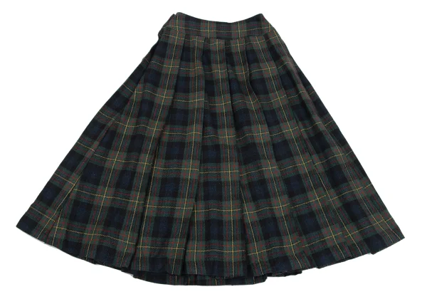 KENZO Wool Silk Pleated Check Skirt K-164387_009
