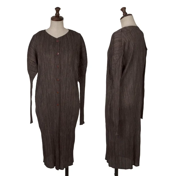PLEATS PLEASE Patterned Long Cardigan Brown 4 K-164392_001