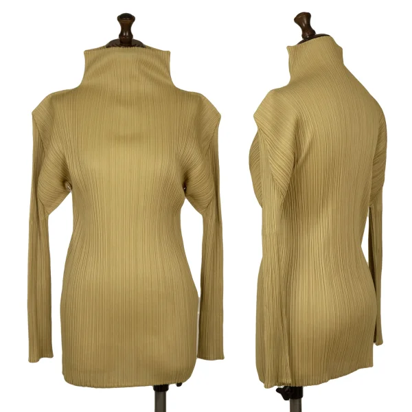 PLEATS PLEASE High-neck Long Sleeve Top Mustard F K-164395_001
