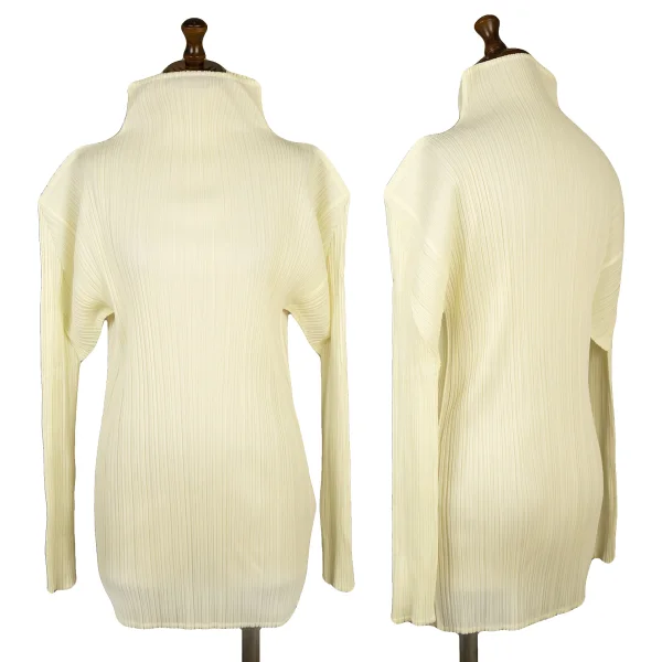 PLEATS PLEASE High-neck Long Sleeve Top Cream 4 K-164396_001