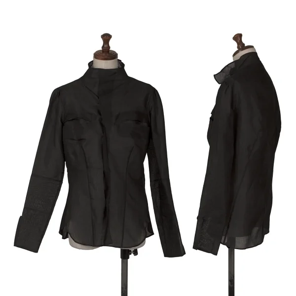 Yohji Yamamoto FEMME Cotton Poly See-through Long Sleeve Shirt Black 1 K-164403_001