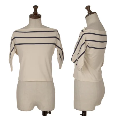 Yohji Yamamoto FEMME Cotton Boat Neck Striped Top