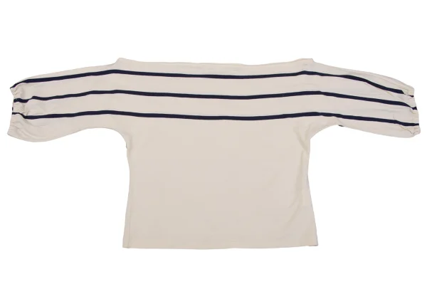Yohji Yamamoto FEMME Cotton Boat Neck Striped Top K-164404_002