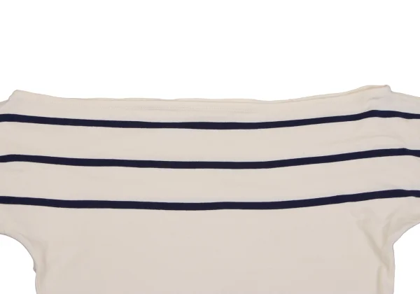 Yohji Yamamoto FEMME Cotton Boat Neck Striped Top K-164404_003