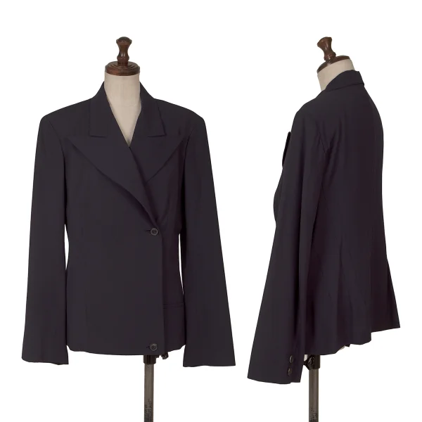 Yohji Yamamoto FEMME Wool Gaba Peak Lapel Double Jacket Navy S K-164408_001